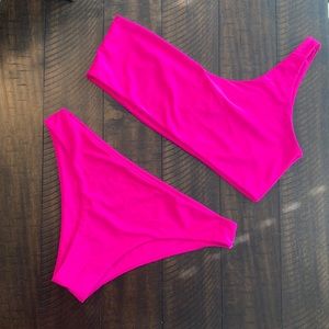 Cupshe Hot Pink One Shoulder Bikini Set